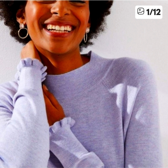 NEW Loft Mock Neck Sweater Heather Lilac Ruffle Cuffs Preppy Fall Winter Comfy - Picture 12 of 13